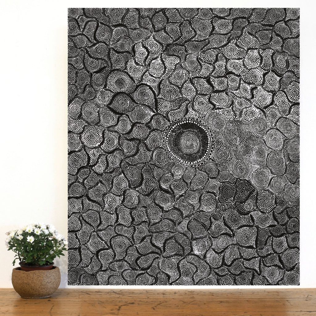 Aboriginal Artwork by Lola Nampijinpa Brown, Ngapa Jukurrpa - Mikanji, 91x76cm