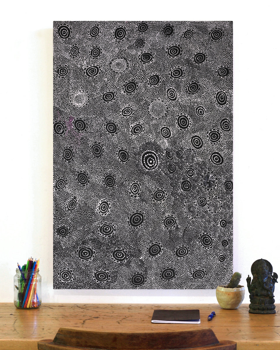 Aboriginal Artwork by Lola Nampijinpa Brown, Ngapa Jukurrpa - Mikanji, 91x61cm