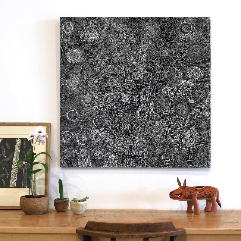 Aboriginal Artwork by Lola Nampijinpa Brown, Ngapa Jukurrpa - Mikanji, 91x91cm