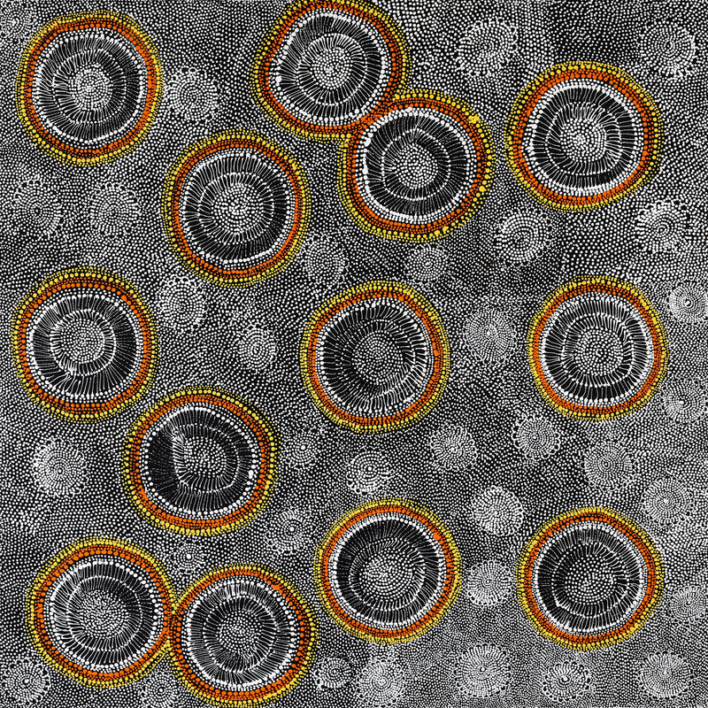 Aboriginal Artwork by Lola Nampijinpa Brown, Ngapa Jukurrpa - Mikanji, 91x91cm