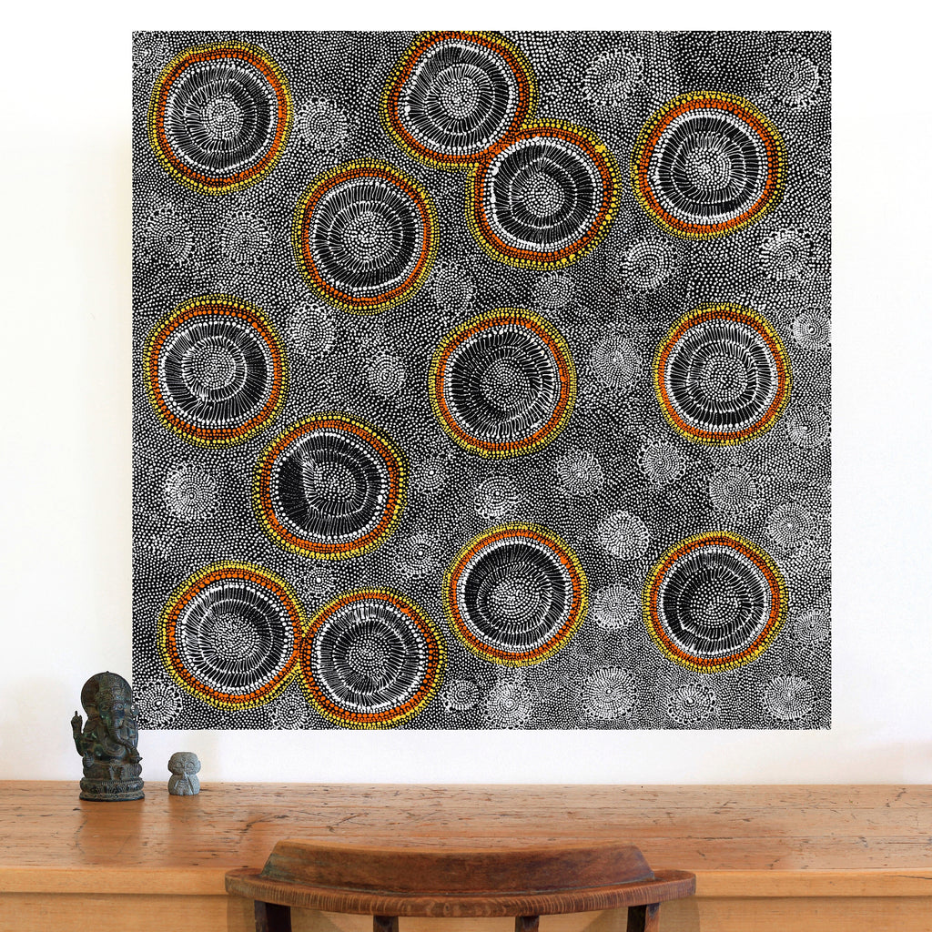 Aboriginal Artwork by Lola Nampijinpa Brown, Ngapa Jukurrpa - Mikanji, 91x91cm