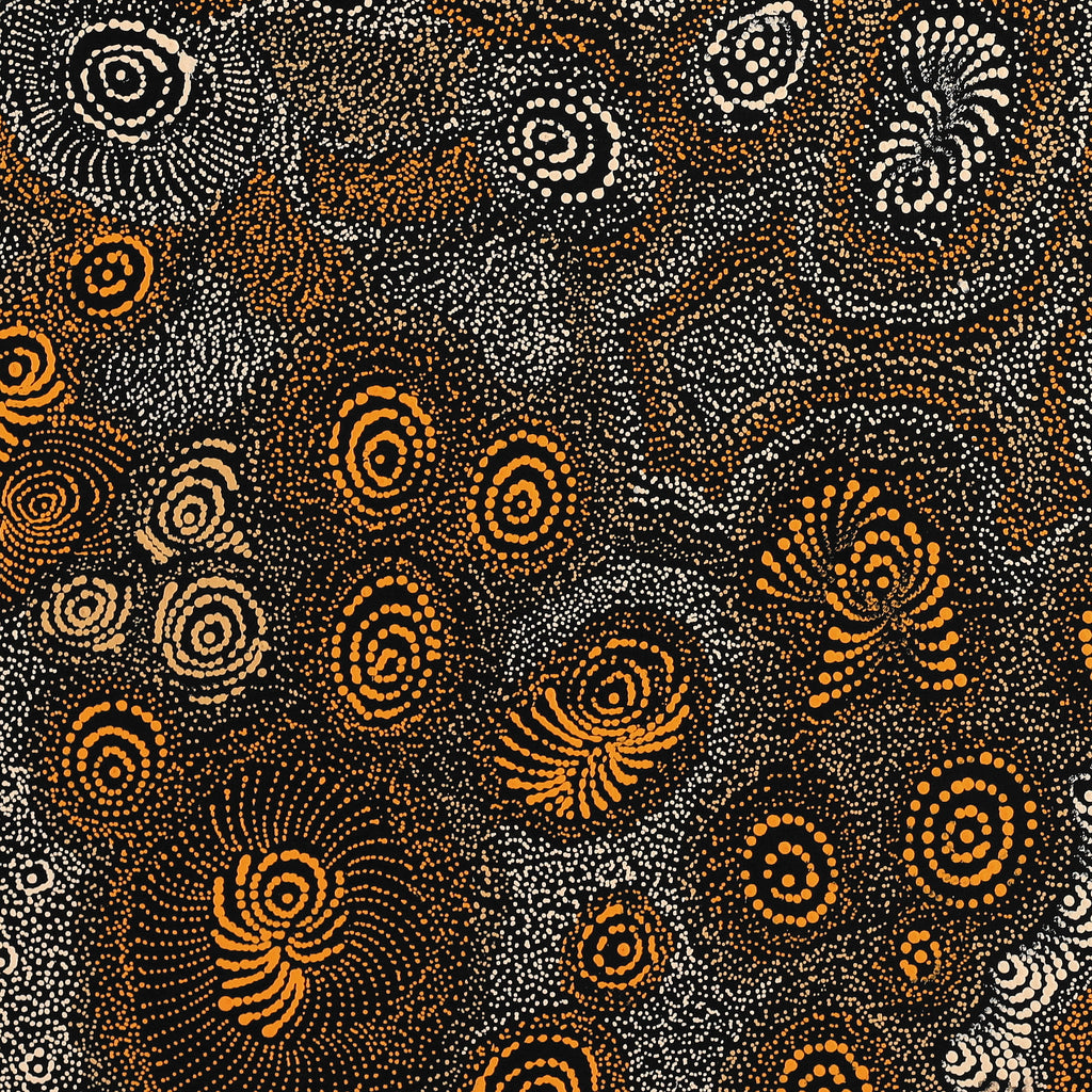 Aboriginal Artwork by Maria Nampijinpa Brown, Ngapa Jukurrpa - Mikanji, 91x91cm