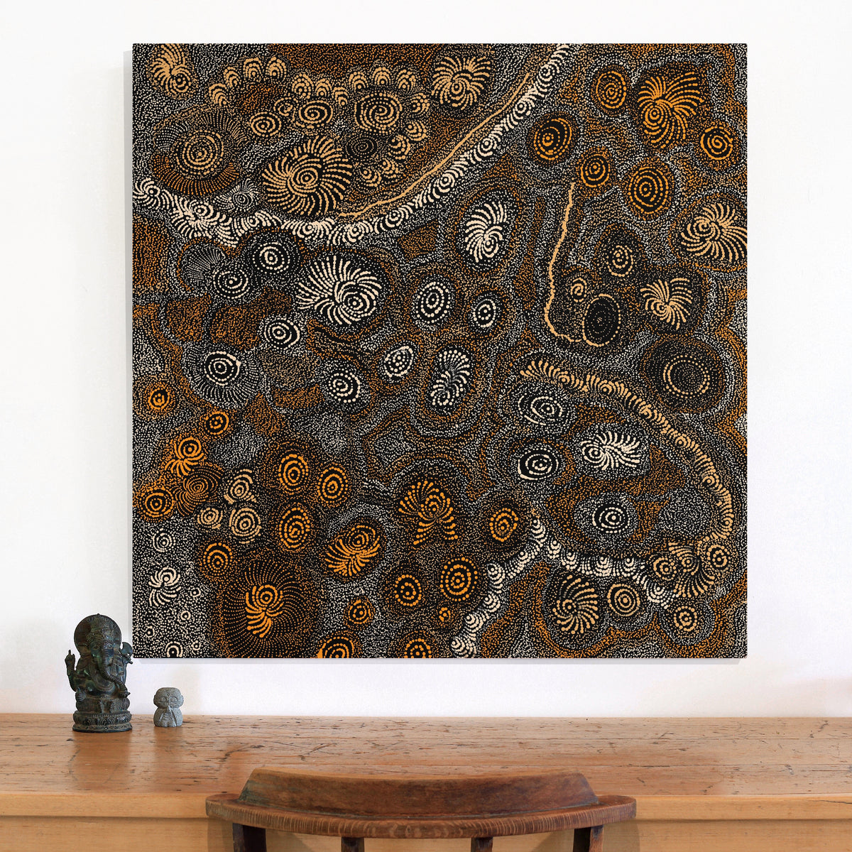 Aboriginal Artwork by Maria Nampijinpa Brown, Ngapa Jukurrpa - Mikanji, 91x91cm