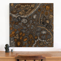 Aboriginal Artwork by Maria Nampijinpa Brown, Ngapa Jukurrpa - Mikanji, 91x91cm