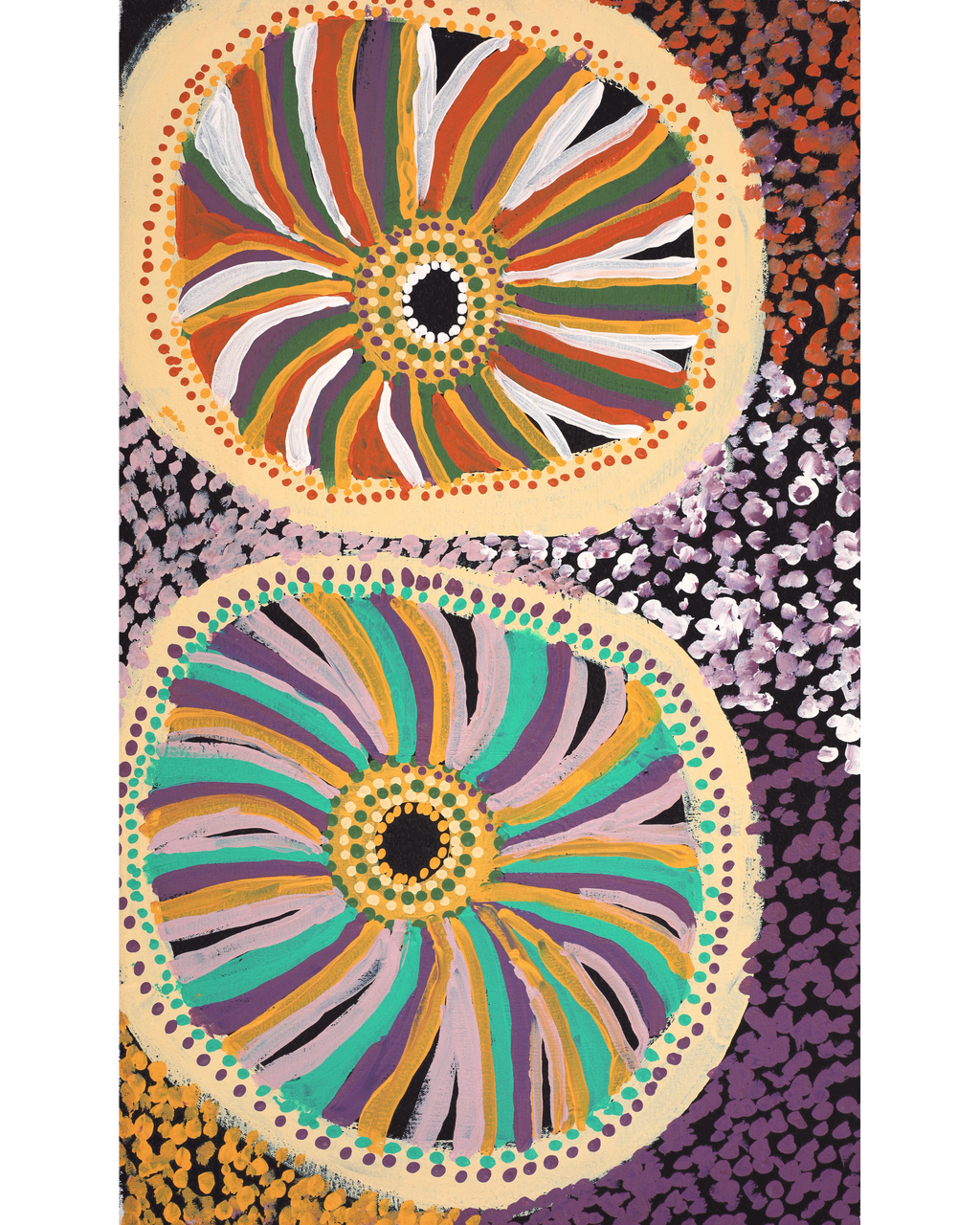 Aboriginal Artwork by Lorna Linmurra, Waterholes, 76x46cm
