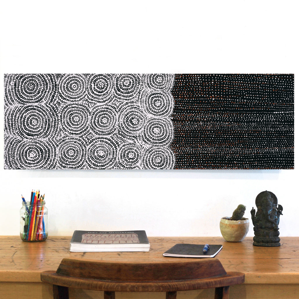 Aboriginal Artwork by Lorraine Nungarrayi Granites, Ngatijirri Jukurrpa (Budgerigar Dreaming), 91x30cm
