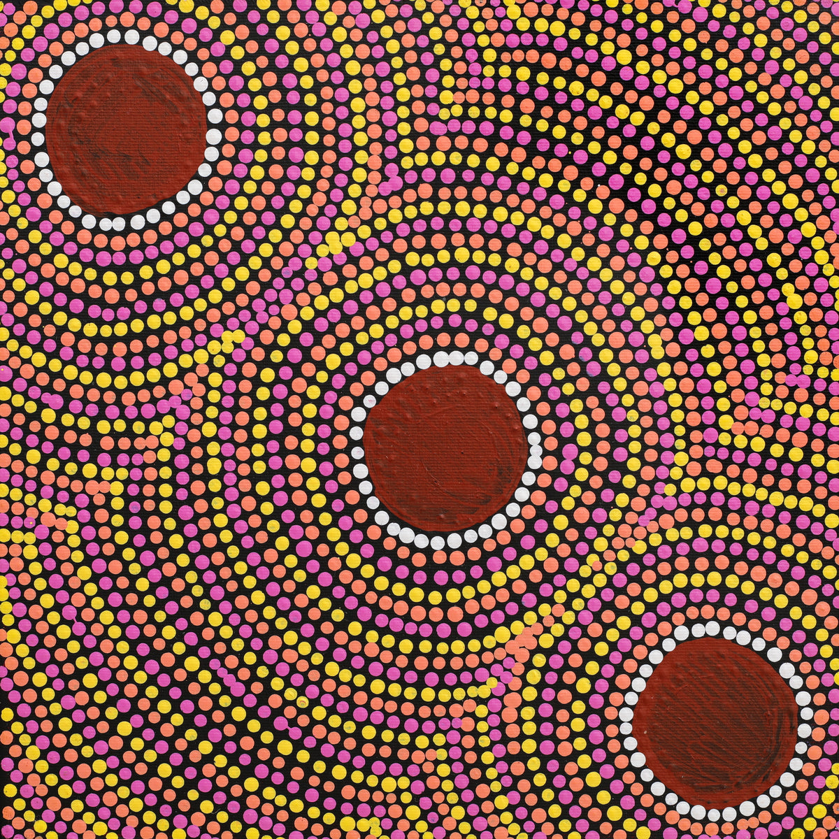 Aboriginal Artwork by Lorraine Napangardi Wheeler, Lukarrara Jukurrpa (Desert Fringe-rush Seed Dreaming), 30x30cm