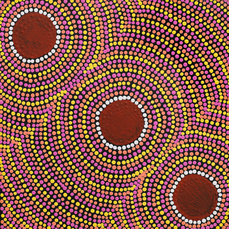 Aboriginal Artwork by Lorraine Napangardi Wheeler, Lukarrara Jukurrpa (Desert Fringe-rush Seed Dreaming), 30x30cm