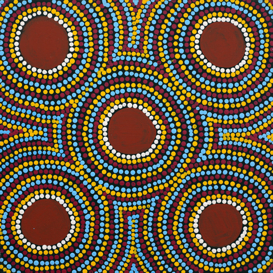 Aboriginal Artwork by Lorraine Napangardi Wheeler, Lukarrara Jukurrpa (Desert Fringe-rush Seed Dreaming), 30x30cm