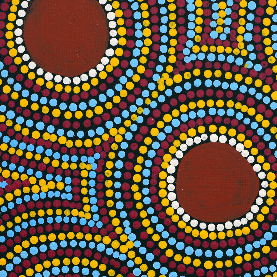 Aboriginal Artwork by Lorraine Napangardi Wheeler, Lukarrara Jukurrpa (Desert Fringe-rush Seed Dreaming), 30x30cm