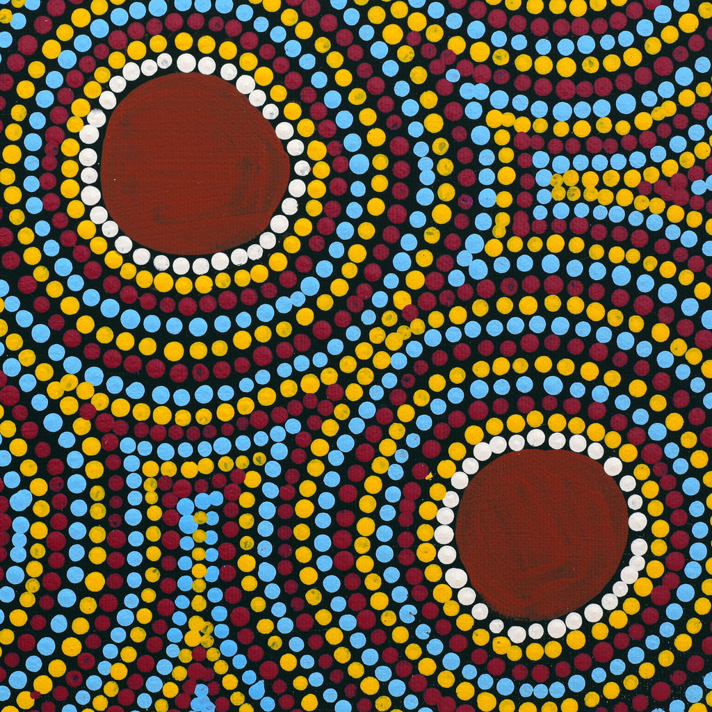 Aboriginal Artwork by Lorraine Napangardi Wheeler, Lukarrara Jukurrpa (Desert Fringe-rush Seed Dreaming), 30x30cm
