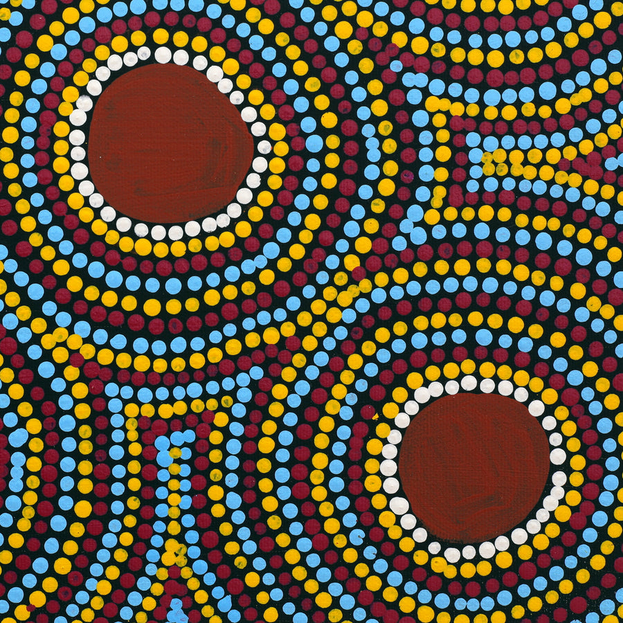 Aboriginal Artwork by Lorraine Napangardi Wheeler, Lukarrara Jukurrpa (Desert Fringe-rush Seed Dreaming), 30x30cm