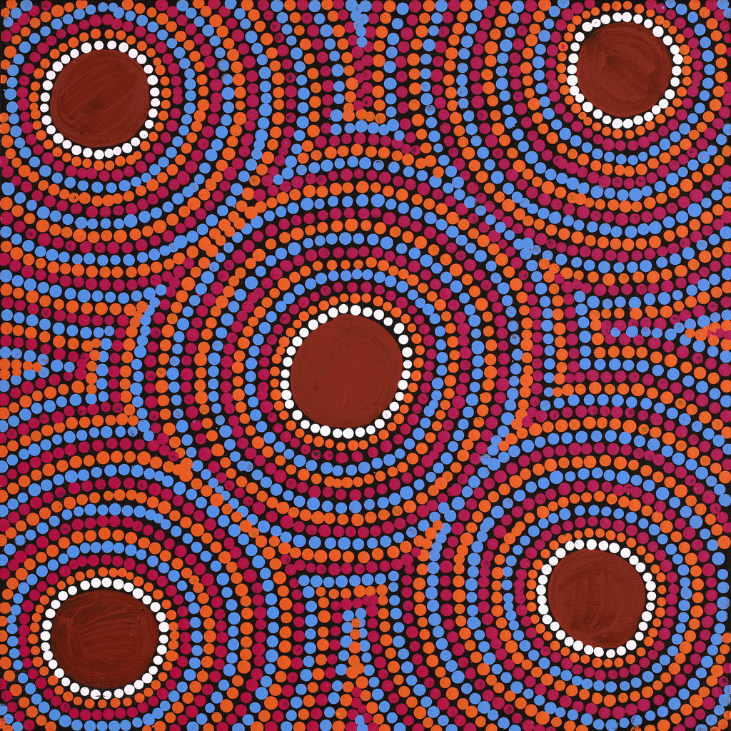 Aboriginal Artwork by Lorraine Napangardi Wheeler, Lukarrara Jukurrpa (Desert Fringe-rush Seed Dreaming), 40x40cm