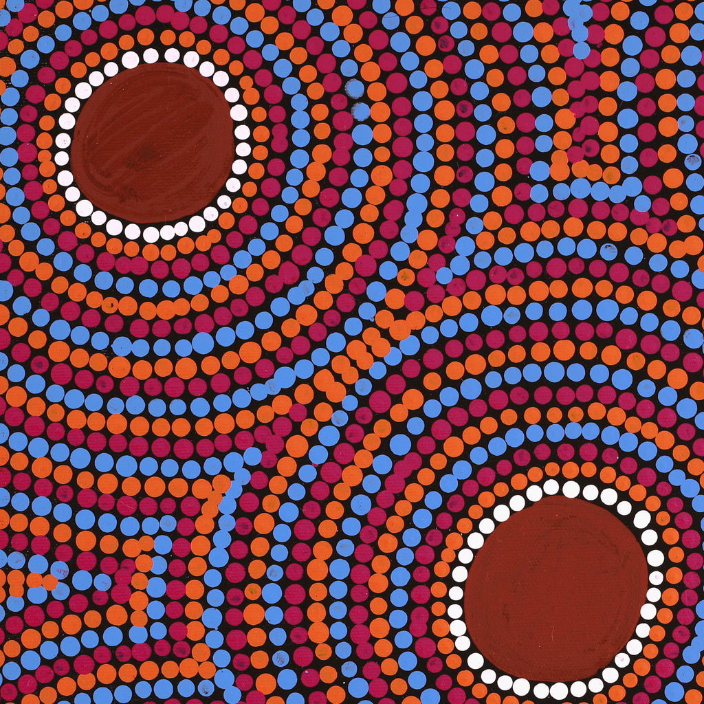Aboriginal Artwork by Lorraine Napangardi Wheeler, Lukarrara Jukurrpa (Desert Fringe-rush Seed Dreaming), 40x40cm