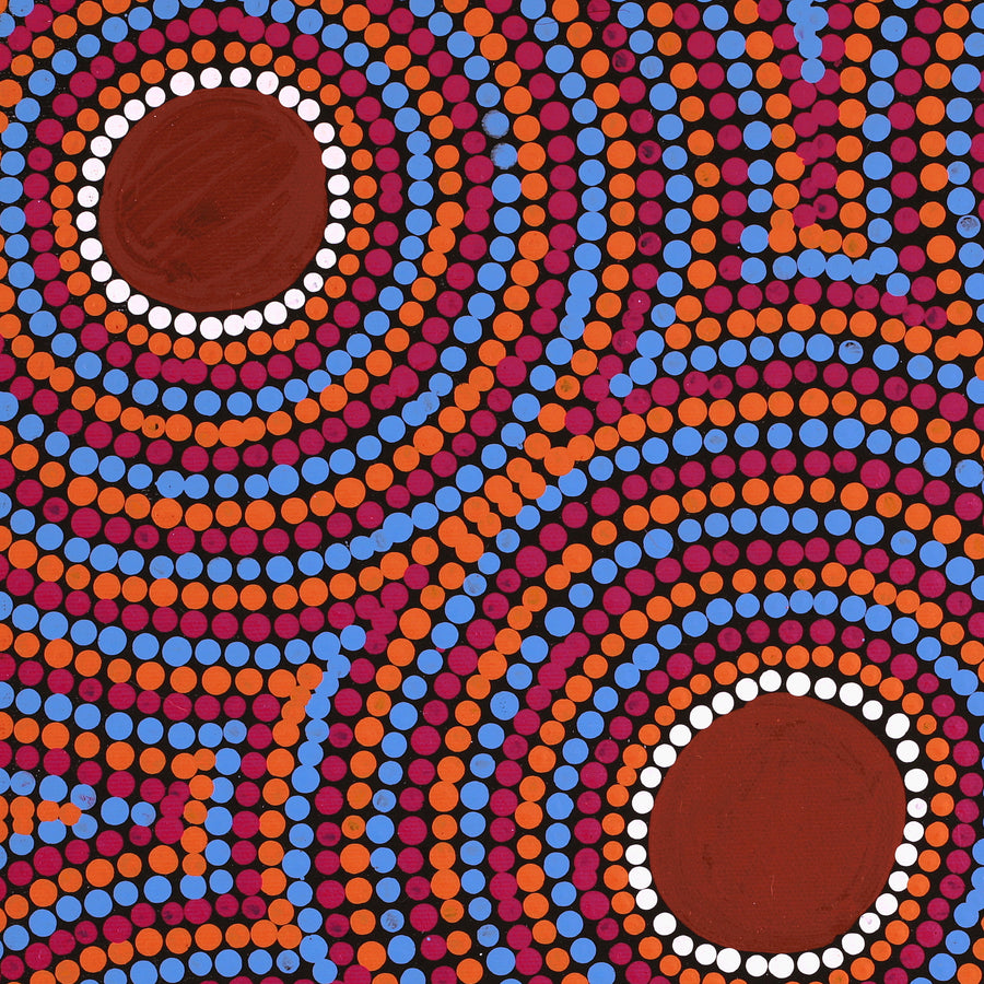 Aboriginal Artwork by Lorraine Napangardi Wheeler, Lukarrara Jukurrpa (Desert Fringe-rush Seed Dreaming), 40x40cm