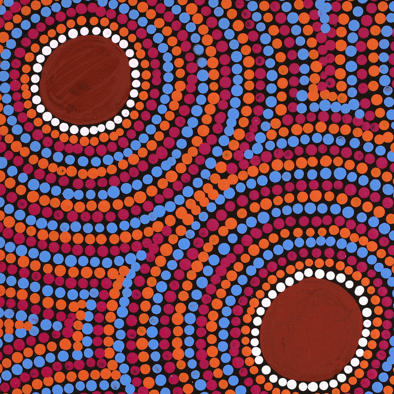 Aboriginal Artwork by Lorraine Napangardi Wheeler, Lukarrara Jukurrpa (Desert Fringe-rush Seed Dreaming), 40x40cm
