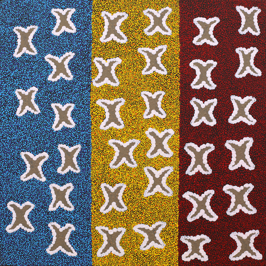 Aboriginal Artwork by Lorissa Napurrurla Ladd, Ngatijirri Jukurrpa (Budgerigar Dreaming), 30x30cm