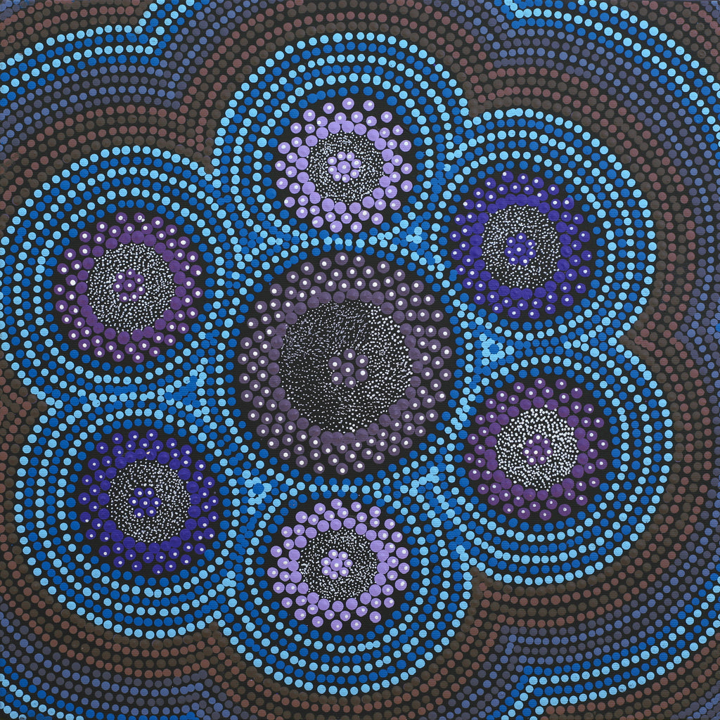 Aboriginal Artwork by Lyn Nungarrayi Sims, Napaljarri-warnu Jukurrpa (Seven Sisters Dreaming), 40x40cm