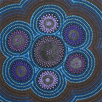 Aboriginal Artwork by Lyn Nungarrayi Sims, Napaljarri-warnu Jukurrpa (Seven Sisters Dreaming), 40x40cm