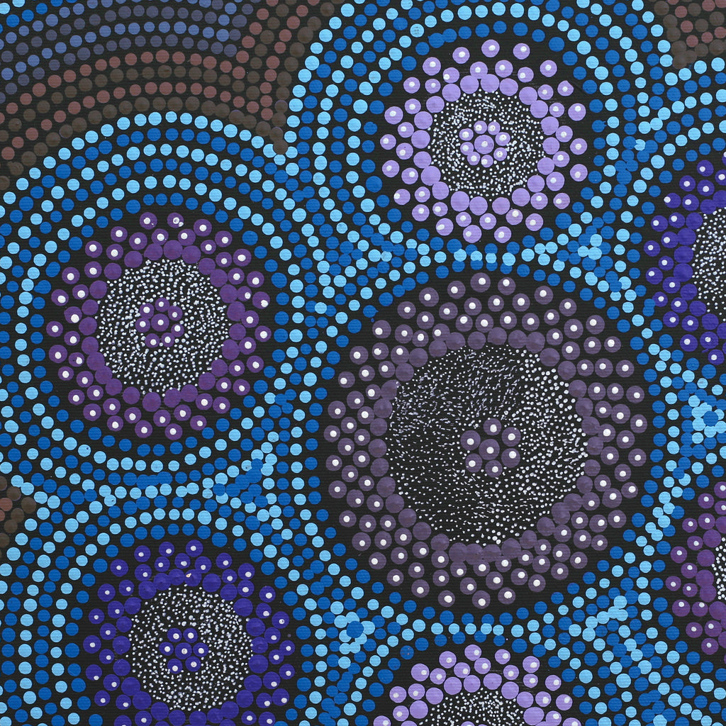 Aboriginal Artwork by Lyn Nungarrayi Sims, Napaljarri-warnu Jukurrpa (Seven Sisters Dreaming), 40x40cm