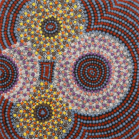 Aboriginal Artwork by Lyn Nungarrayi Sims, Wanakiji Jukurrpa (Bush Tomato Dreaming), 30x30cm