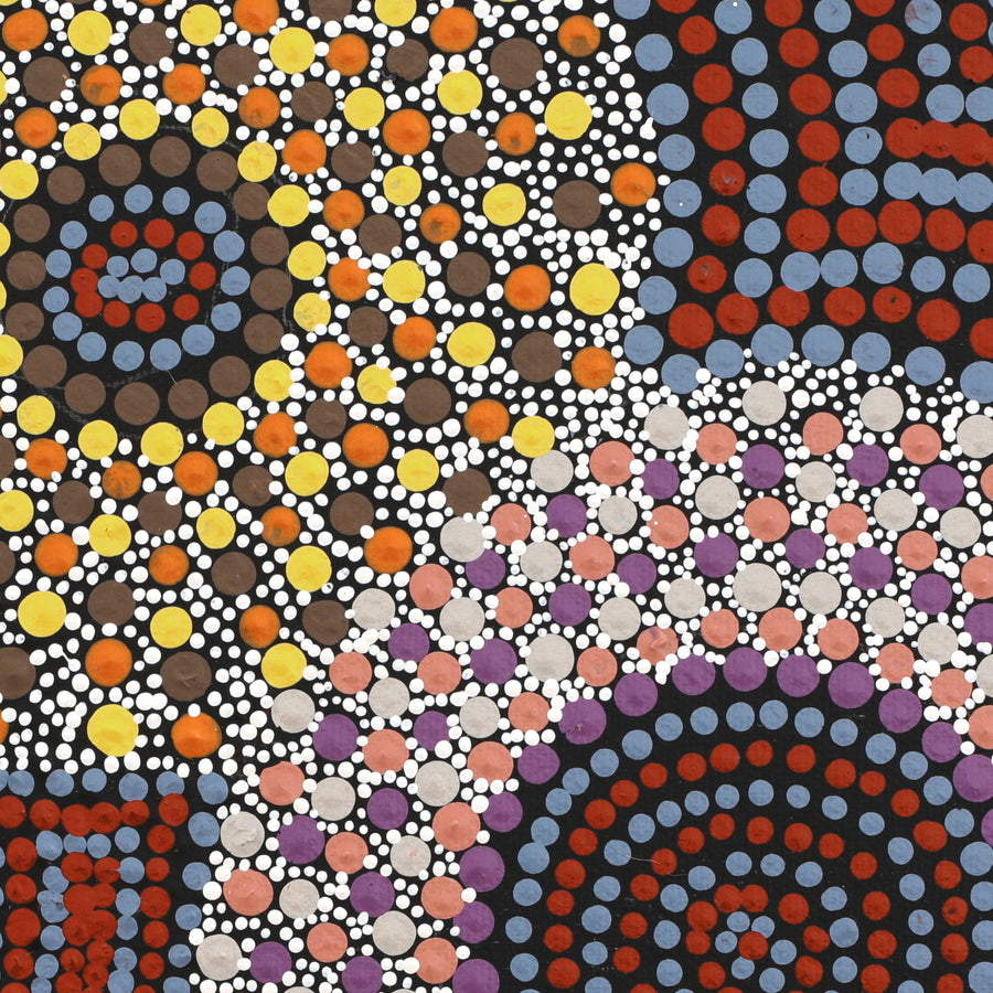Aboriginal Artwork by Lyn Nungarrayi Sims, Wanakiji Jukurrpa (Bush Tomato Dreaming), 30x30cm