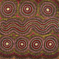 Aboriginal Artwork by Lyn Nungarrayi Sims, Wanakiji Jukurrpa (Bush Tomato Dreaming), 30x30cm