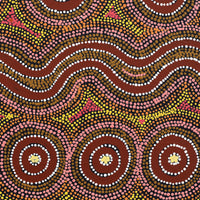 Aboriginal Artwork by Lyn Nungarrayi Sims, Wanakiji Jukurrpa (Bush Tomato Dreaming), 30x30cm