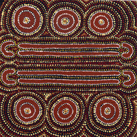 Aboriginal Artwork by Lyn Nungarrayi Sims, Wanakiji Jukurrpa (Bush Tomato Dreaming), 30x30cm