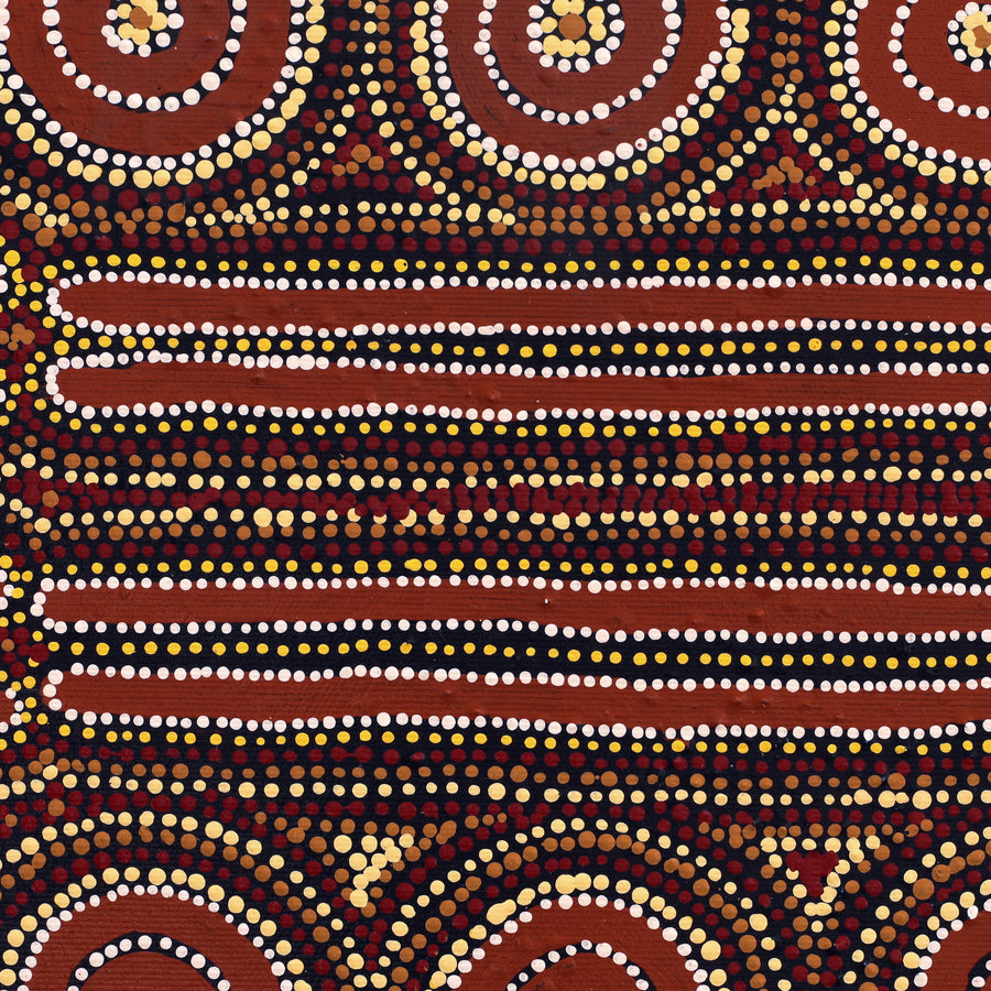 Aboriginal Artwork by Lyn Nungarrayi Sims, Wanakiji Jukurrpa (Bush Tomato Dreaming), 30x30cm