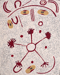 Aboriginal Artwork by Lynette Nampijinpa Granites, Warlukurlangu Jukurrpa (Fire country Dreaming), 50x40cm