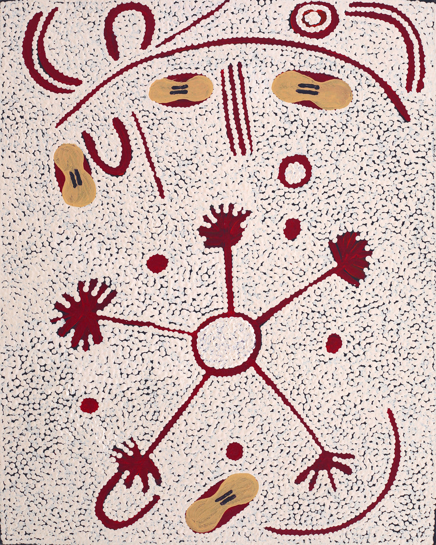 Aboriginal Artwork by Lynette Nampijinpa Granites, Warlukurlangu Jukurrpa (Fire country Dreaming), 50x40cm