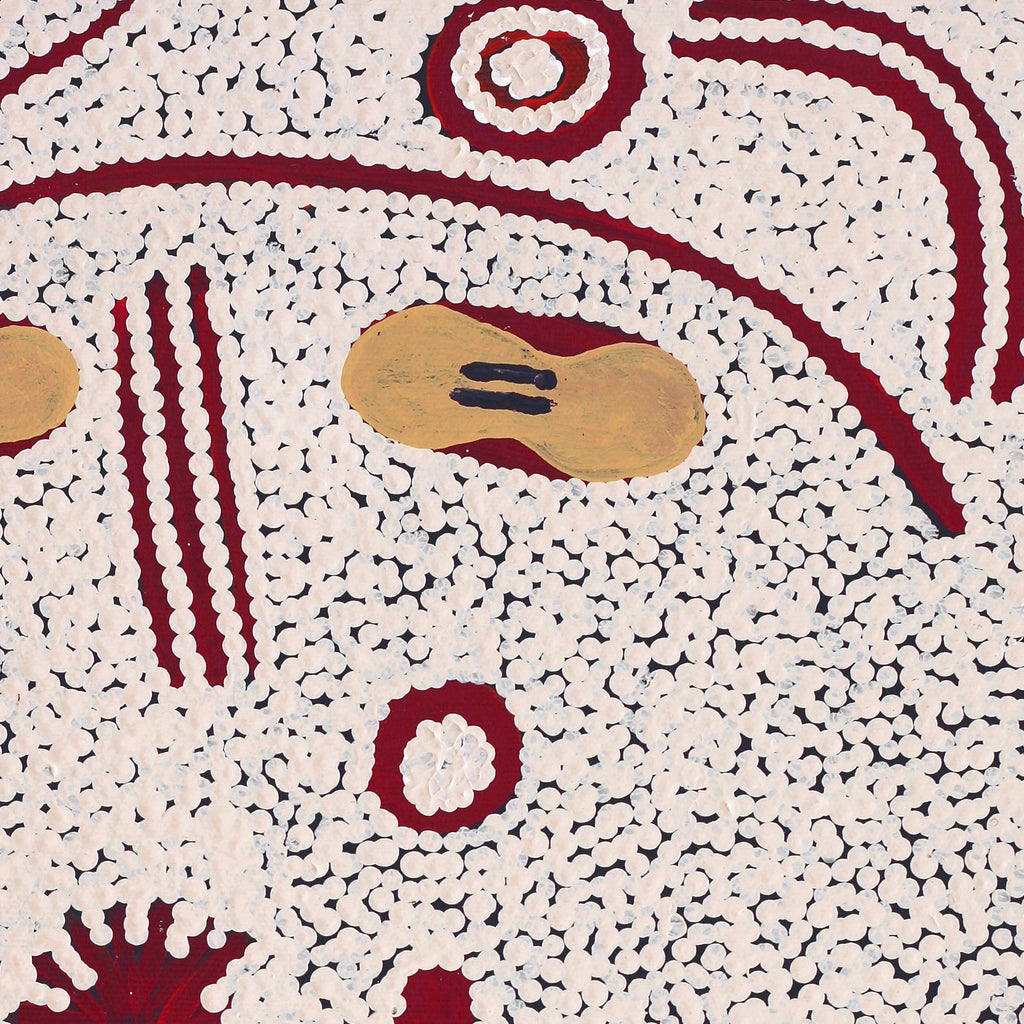 Aboriginal Artwork by Lynette Nampijinpa Granites, Warlukurlangu Jukurrpa (Fire country Dreaming), 50x40cm