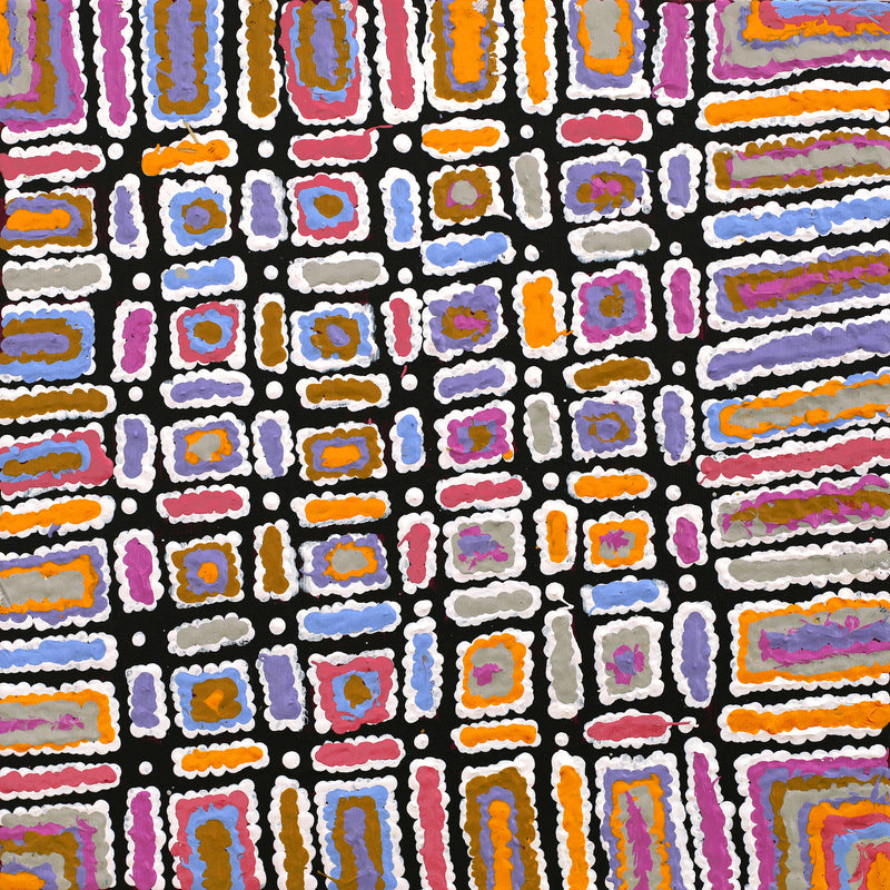 Aboriginal Artwork by Lynette Nangala Singleton, Ngapa Jukurrpa (Water Dreaming) - Puyurru, 30x30cm