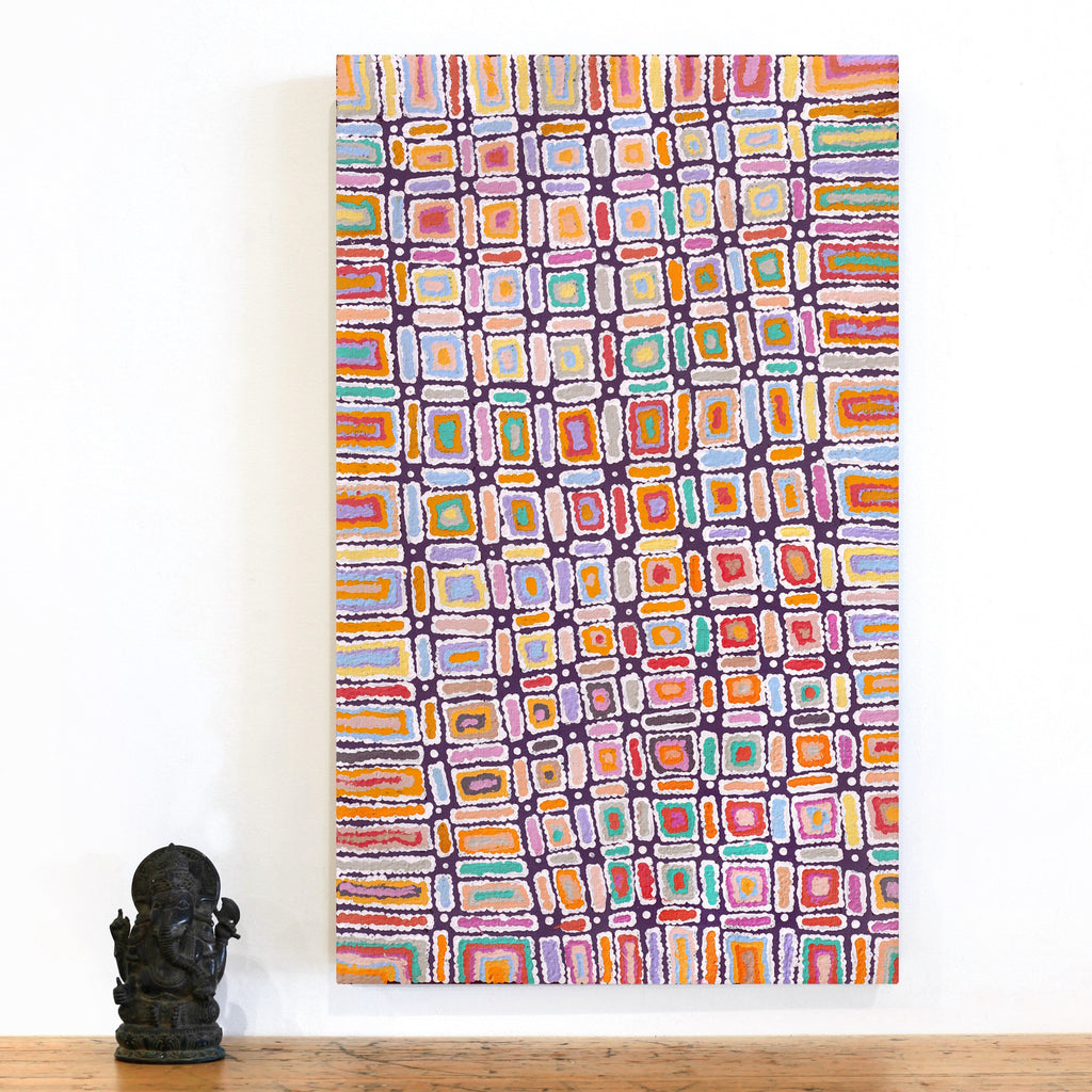 Aboriginal Artwork by Lynette Nangala Singleton, Ngapa Jukurrpa - Puyurru, 76x46cm