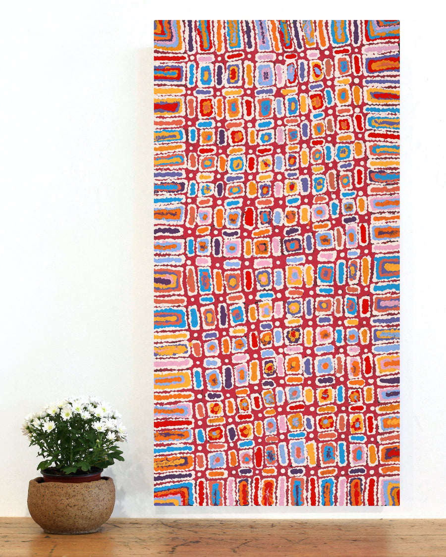 Aboriginal Artwork by Lynette Nangala Singleton, Ngapa Jukurrpa - Puyurru, 91x46cm