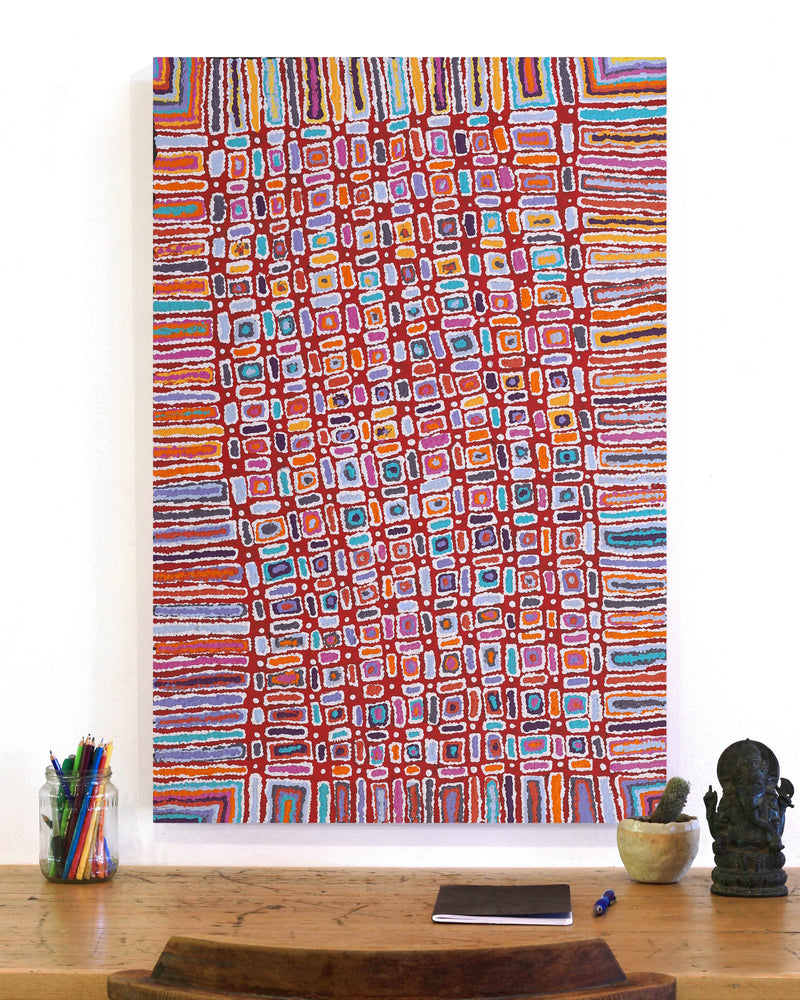 Aboriginal Artwork by Lynette Nangala Singleton, Ngapa Jukurrpa - Puyurru, 91x61cm