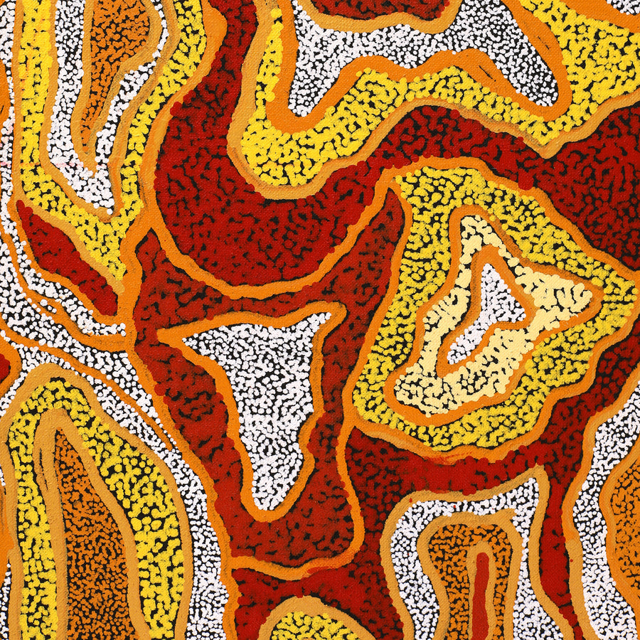 Aboriginal Artwork by Margarina Napanangka Miller, Lukarrara Jukurrpa, 107x30cm