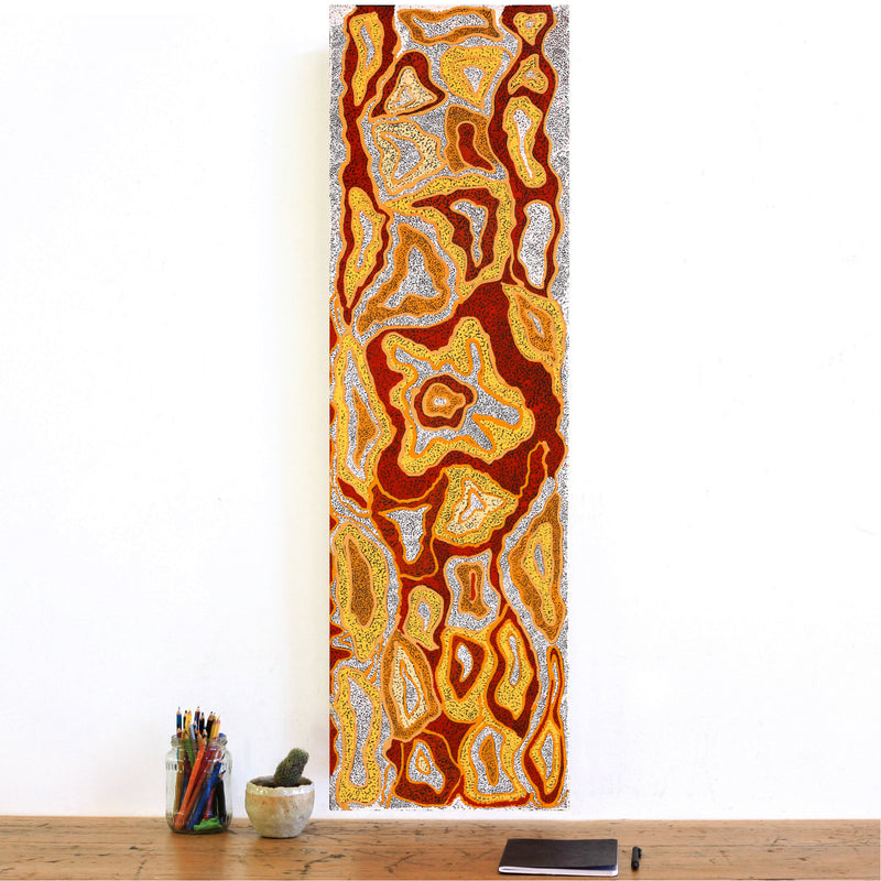 Aboriginal Artwork by Margarina Napanangka Miller, Lukarrara Jukurrpa, 107x30cm