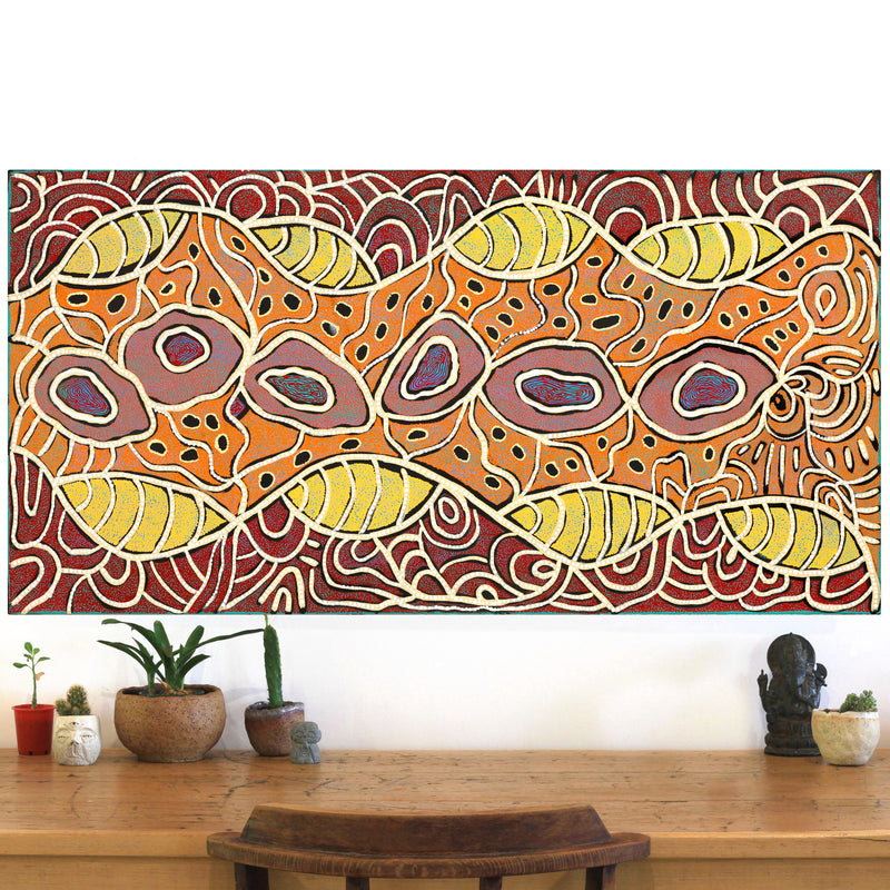 Aboriginal Artwork by Margarina Napanangka Miller, Lukarrara Jukurrpa, 122x61cm
