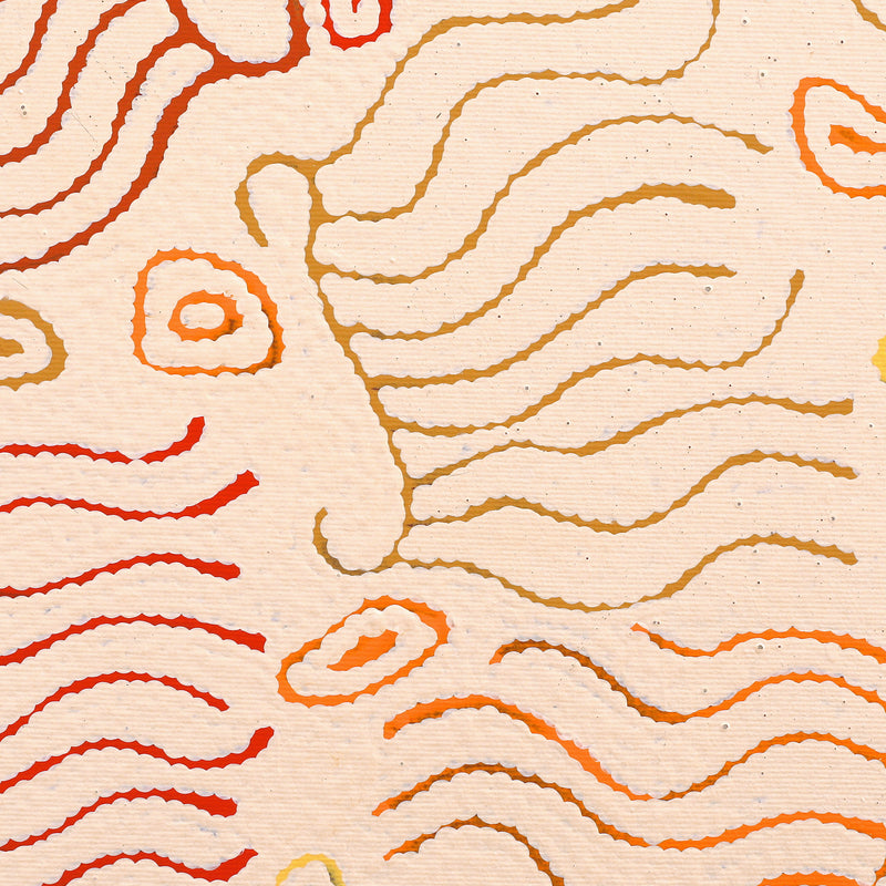 Aboriginal Artwork by Madeleine Napangardi Dixon, Majardi Jukurrpa (Hairstring Belt/Skirt Dreaming) - Mina Mina, 30x30cm