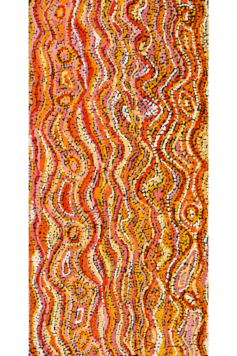 Aboriginal Art by Magda Nakamarra Curtis, Lappi Lappi Jukurrpa, 91x46cm - ART ARK®