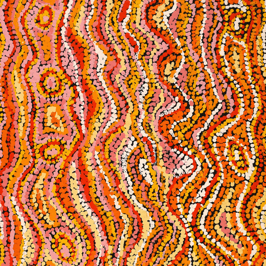 Aboriginal Artwork by Magda Nakamarra Curtis, Lappi Lappi Jukurrpa, 91x46cm