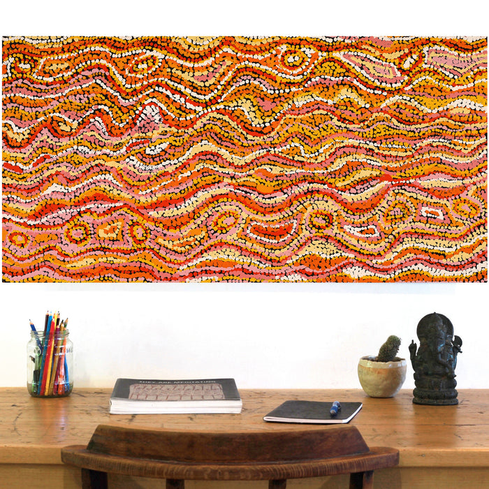 Aboriginal Art by Magda Nakamarra Curtis, Lappi Lappi Jukurrpa, 91x46cm - ART ARK®