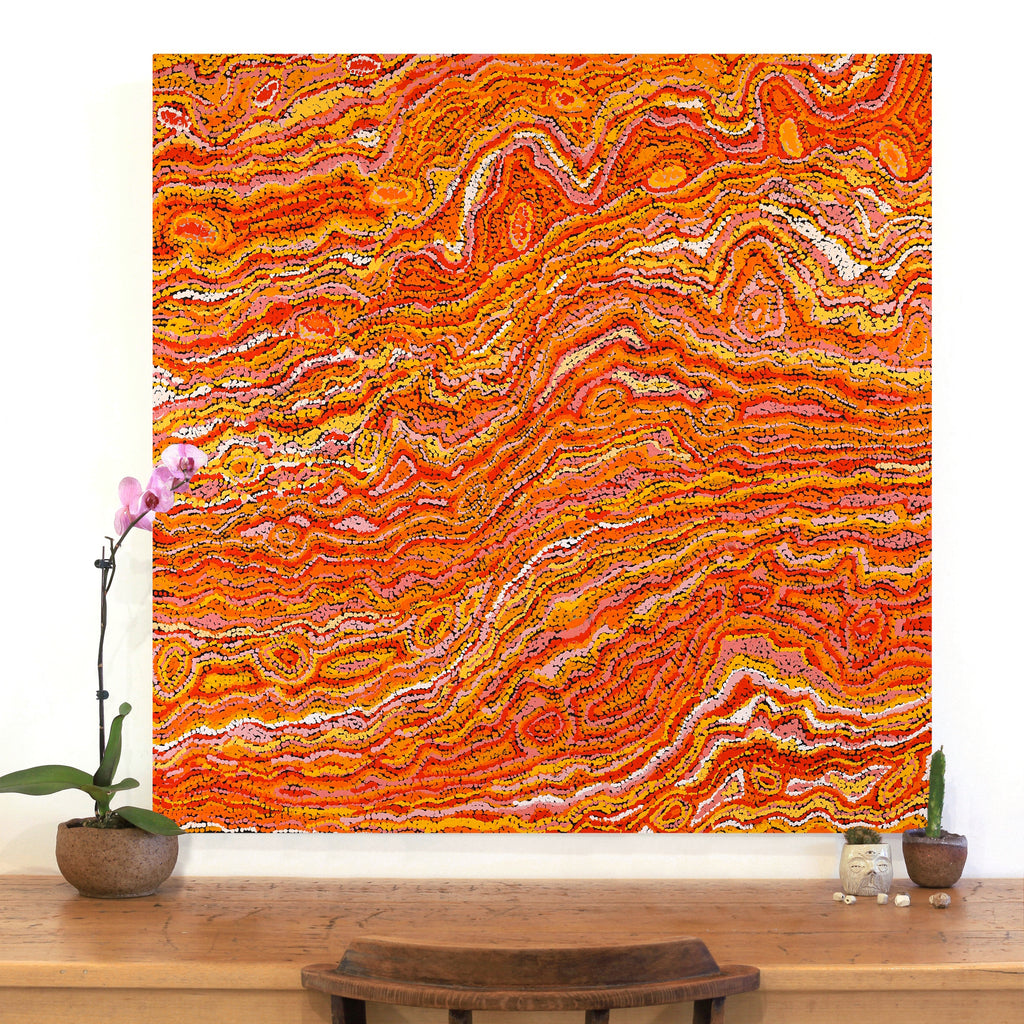 Aboriginal Artwork by Magda Nakamarra Curtis, Lappi Lappi Jukurrpa, 107x107cm