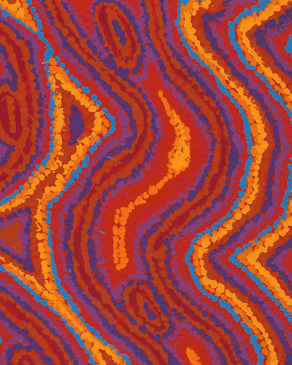 Aboriginal Artwork by Magda Nakamarra Curtis, Lappi Lappi Jukurrpa, 107x30cm