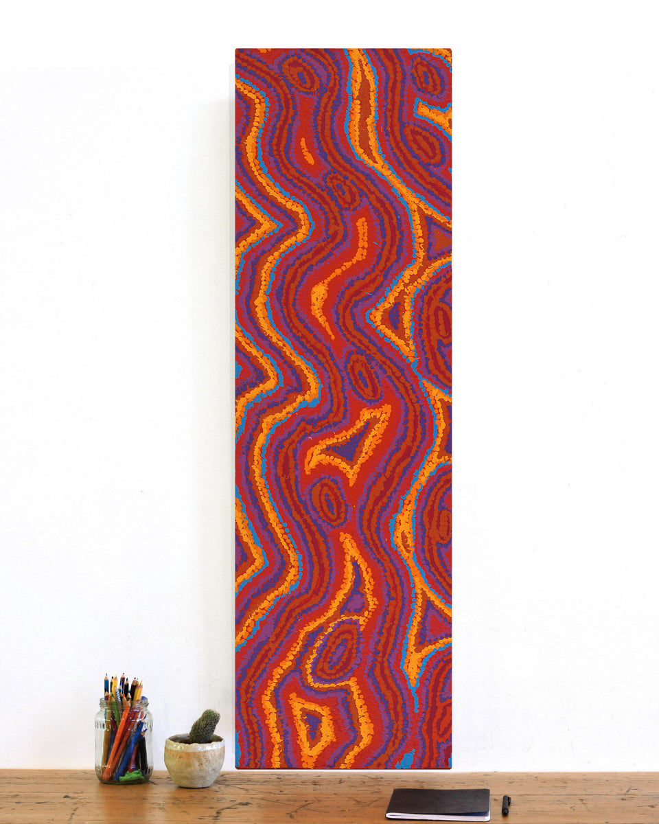 Aboriginal Artwork by Magda Nakamarra Curtis, Lappi Lappi Jukurrpa, 107x30cm