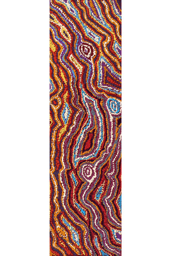 Aboriginal Artwork by Magda Nakamarra Curtis, Lappi Lappi Jukurrpa, 107x30cm