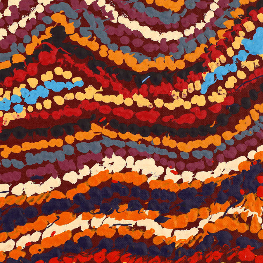 Aboriginal Artwork by Magda Nakamarra Curtis, Lappi Lappi Jukurrpa, 107x30cm
