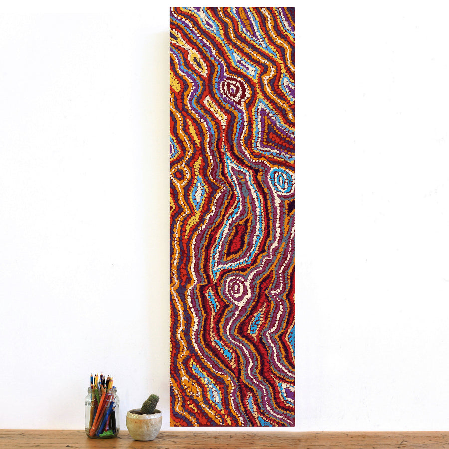 Aboriginal Artwork by Magda Nakamarra Curtis, Lappi Lappi Jukurrpa, 107x30cm